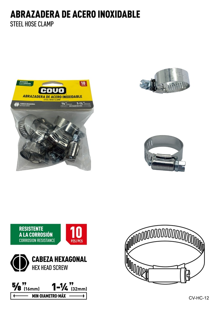 [6-825] ABRAZADERAS 5/8" - 1 1/4" x 10 UNID COVO 6-825