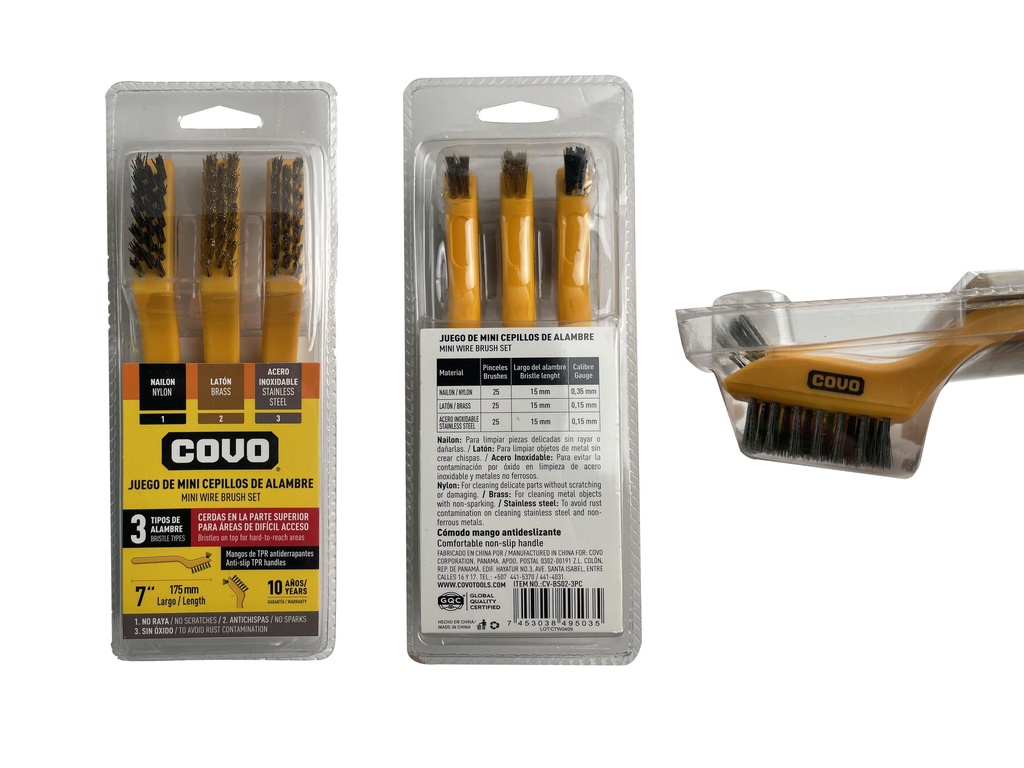 CEPILLO MINI DE ALAMBRE DE 3 PZA COVO 6-841