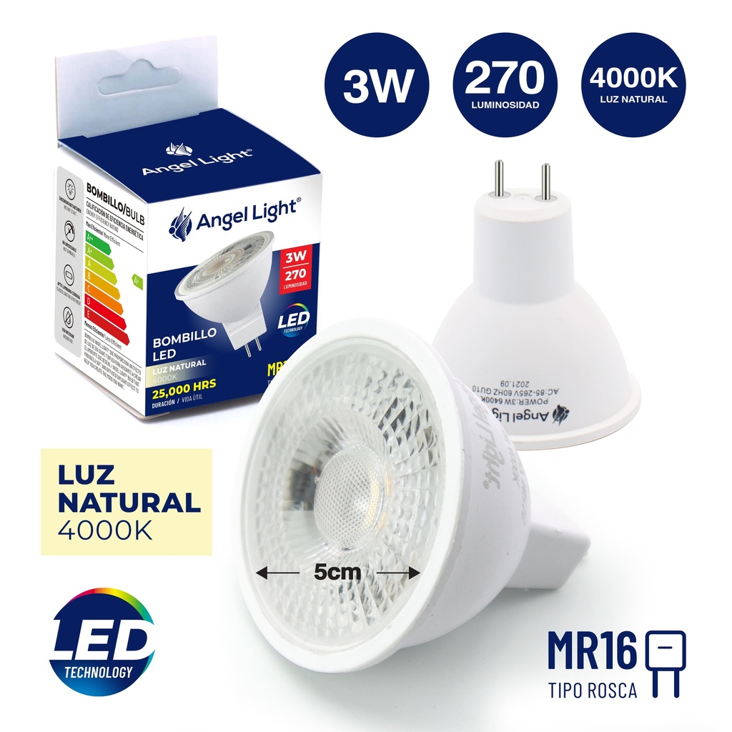 BOMBILLO LED MR16 LUZ NATURAL 3W ANGEL LIGHT 6-882