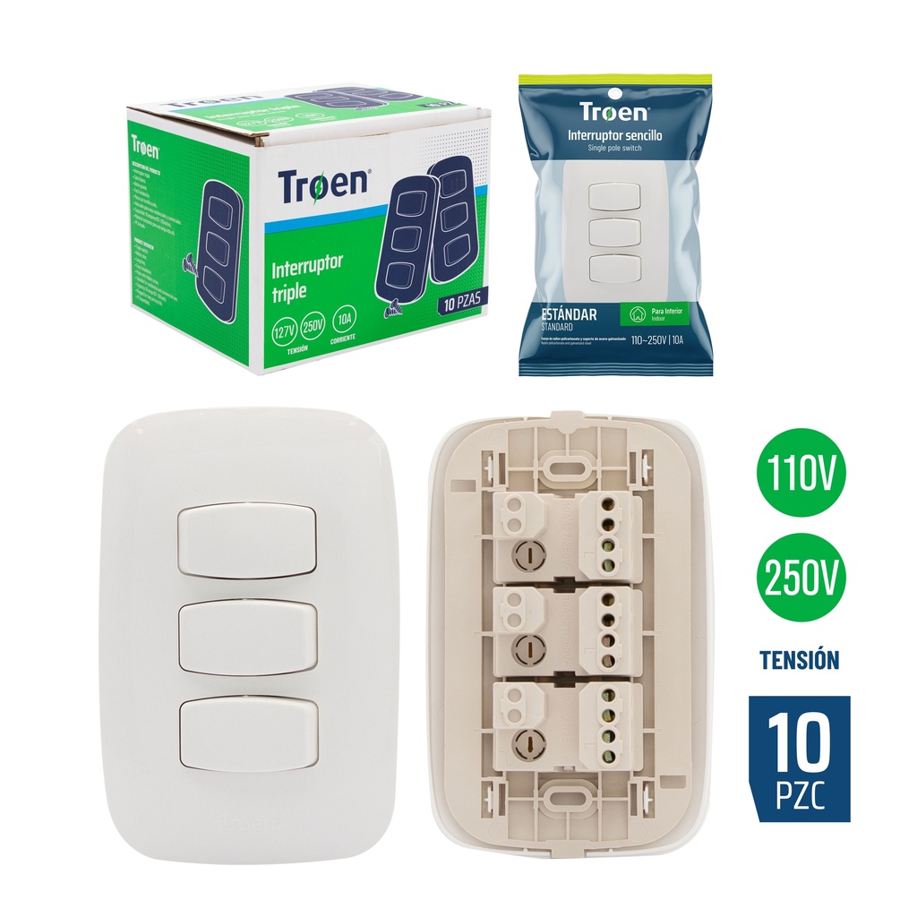 INTERRUPTOR TRIPLE BLANCO TROEN 6-890