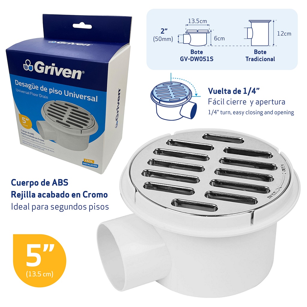 REJILLA CROMADA LATERAL RED 5" GRIVEN 6-911