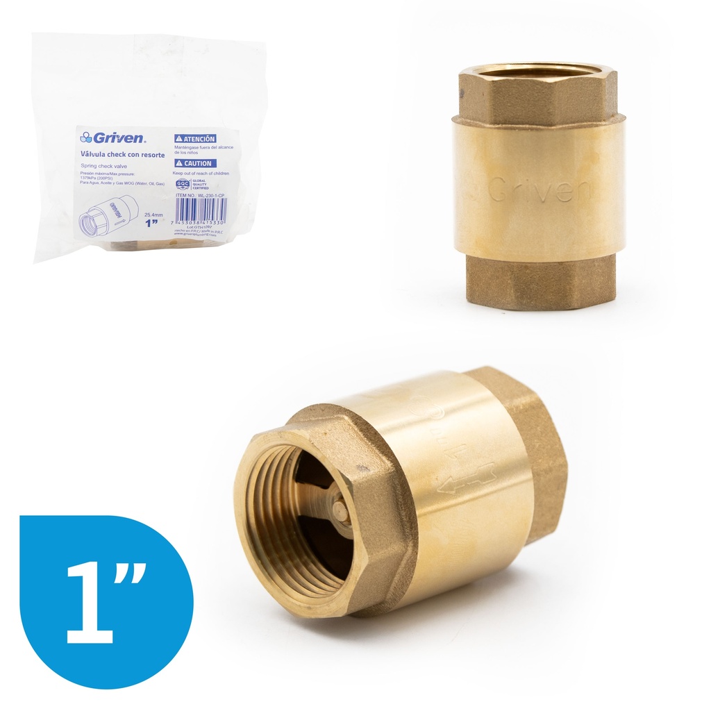 VALVULA CHECK BRONCE x 1" ASIENTO BRONCE GRIVEN 6-914