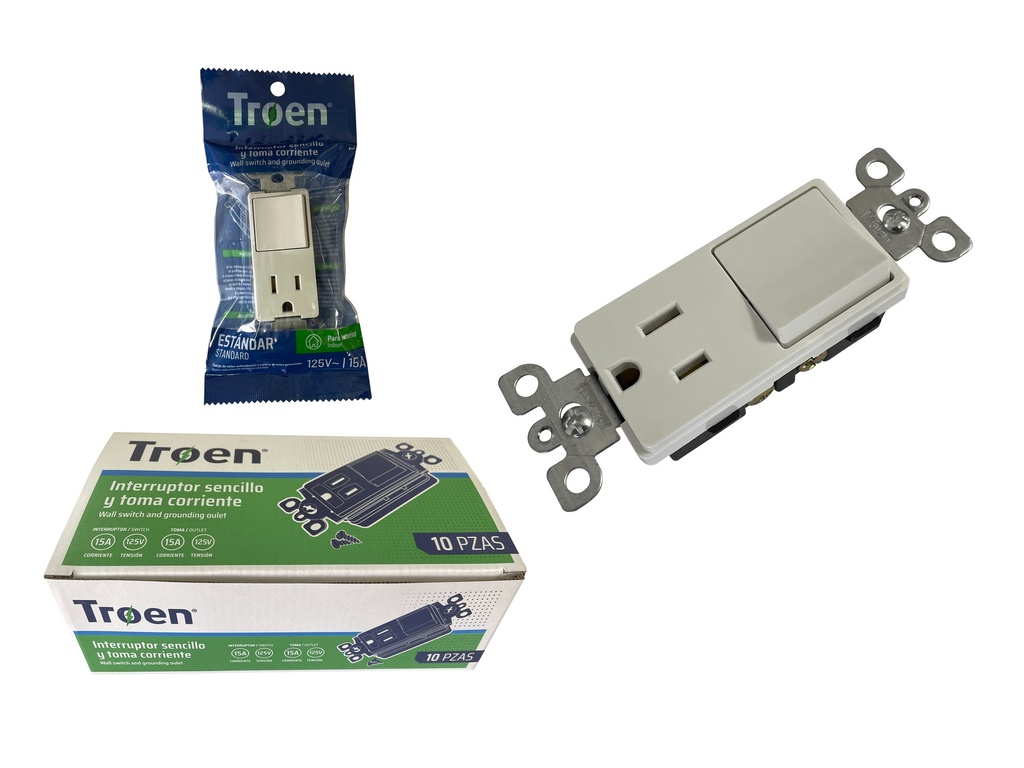 INTERRUPTOR SENCILLO + TOMA S/TAPA TROEN 6-923