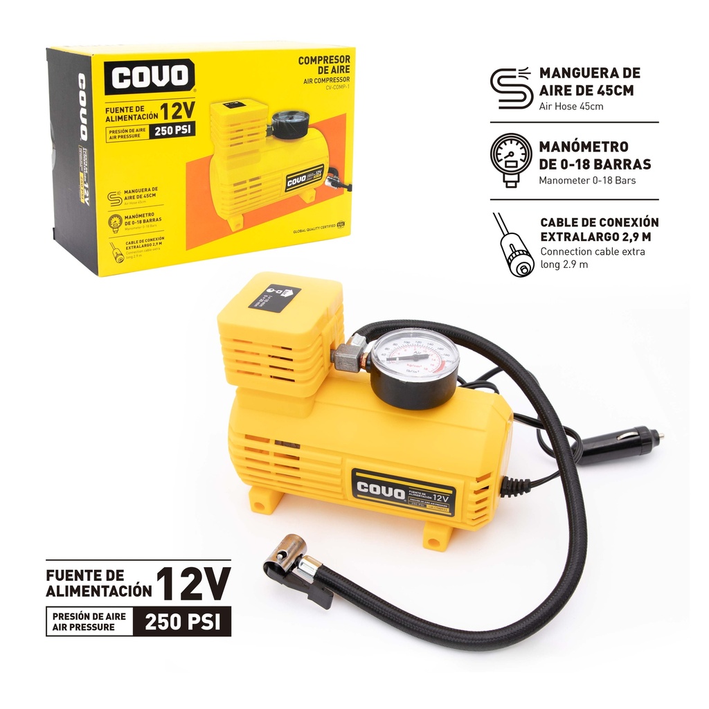 COMPRESOR DE AIRE 250PSI 12V COVO 6-954