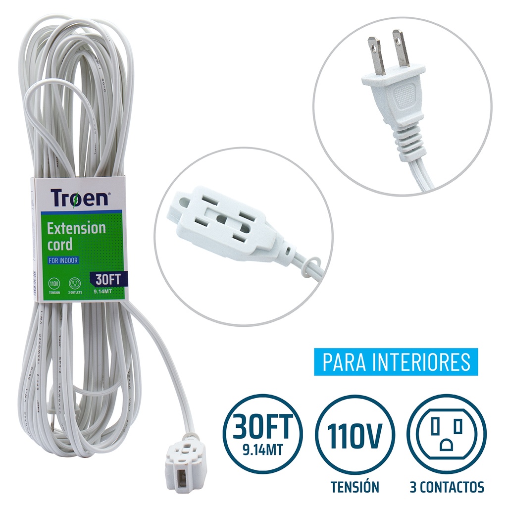 EXTENSION ELECTRICA BLANCA 9.14 MTS TROEN 6-957