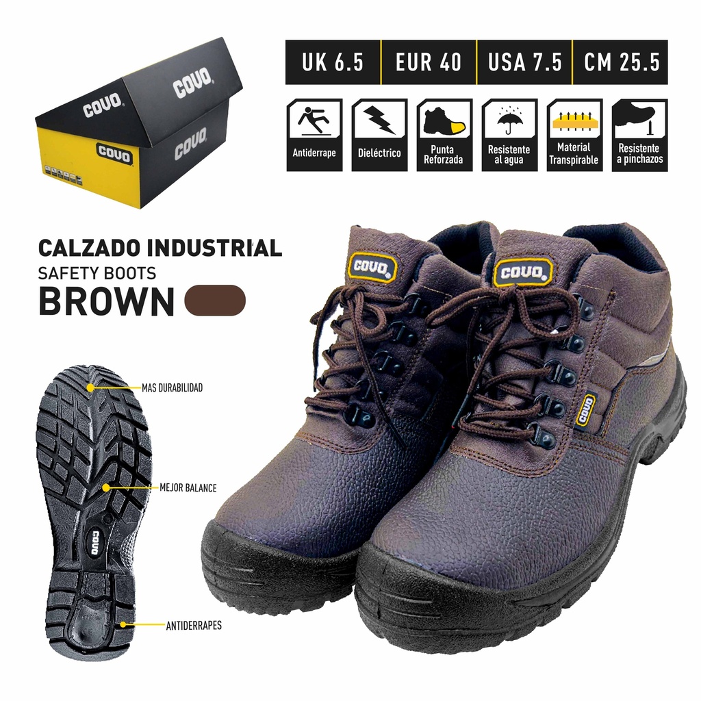 BOTAS DE SEGURIDAD MARRON N 40 COVO 9-989