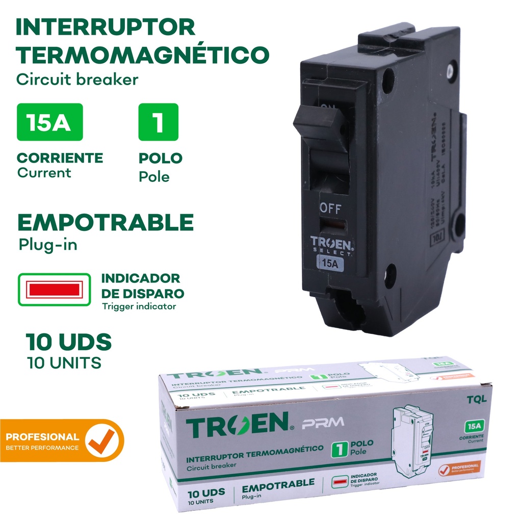 [10-242] BREAKER P/EMPOTRAR PRO 1P x 15 AMP TROEN 10-242