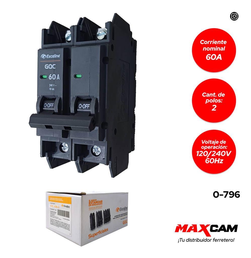 BREAKER SUPERFICIAL GQC 2x60A EXCELINE 0-796