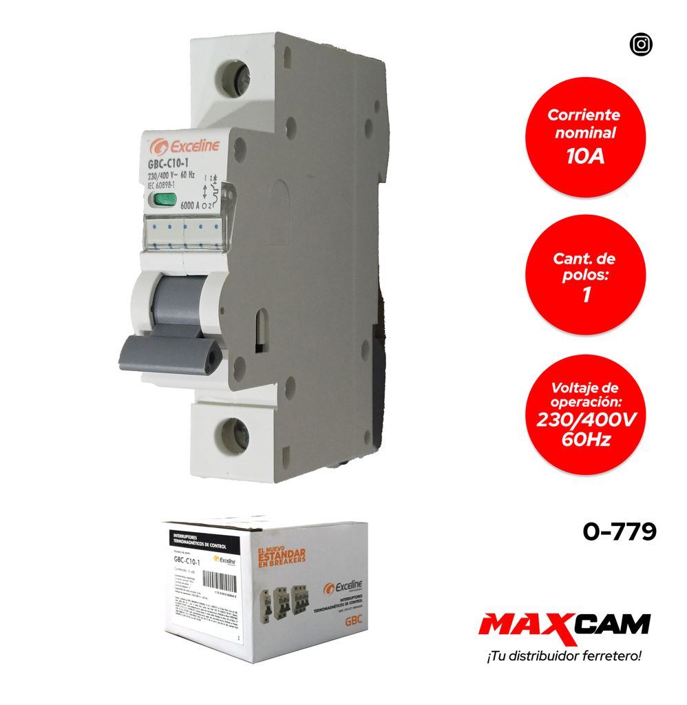 BREAKER TERMOMAGNETICO 1P x 10 AMP EXCELINE 0-779