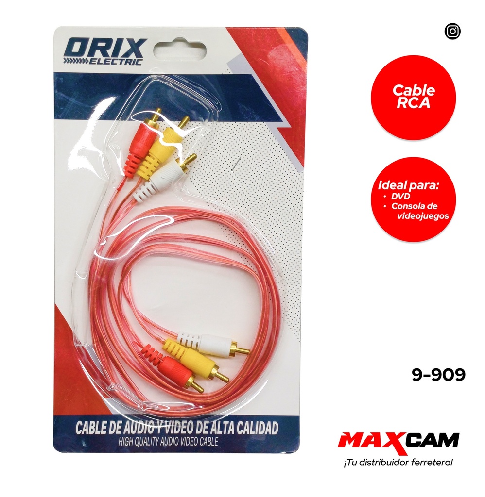 CABLE DE AUDIO/VIDEO RCA 3 PUNTAS ORIX 9-909