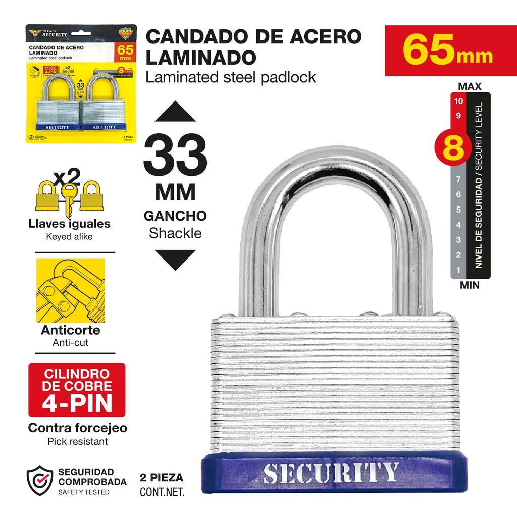 CANDADOS IGUALADOS 60MM x 2PCS SECURITY 10-052