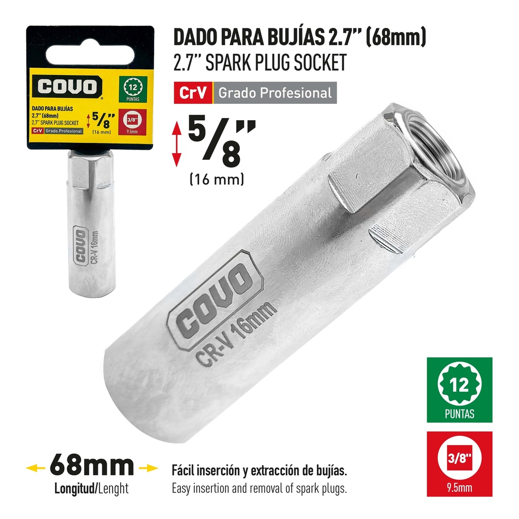 DADO P/BUJIA 5/8" COVO 9-854