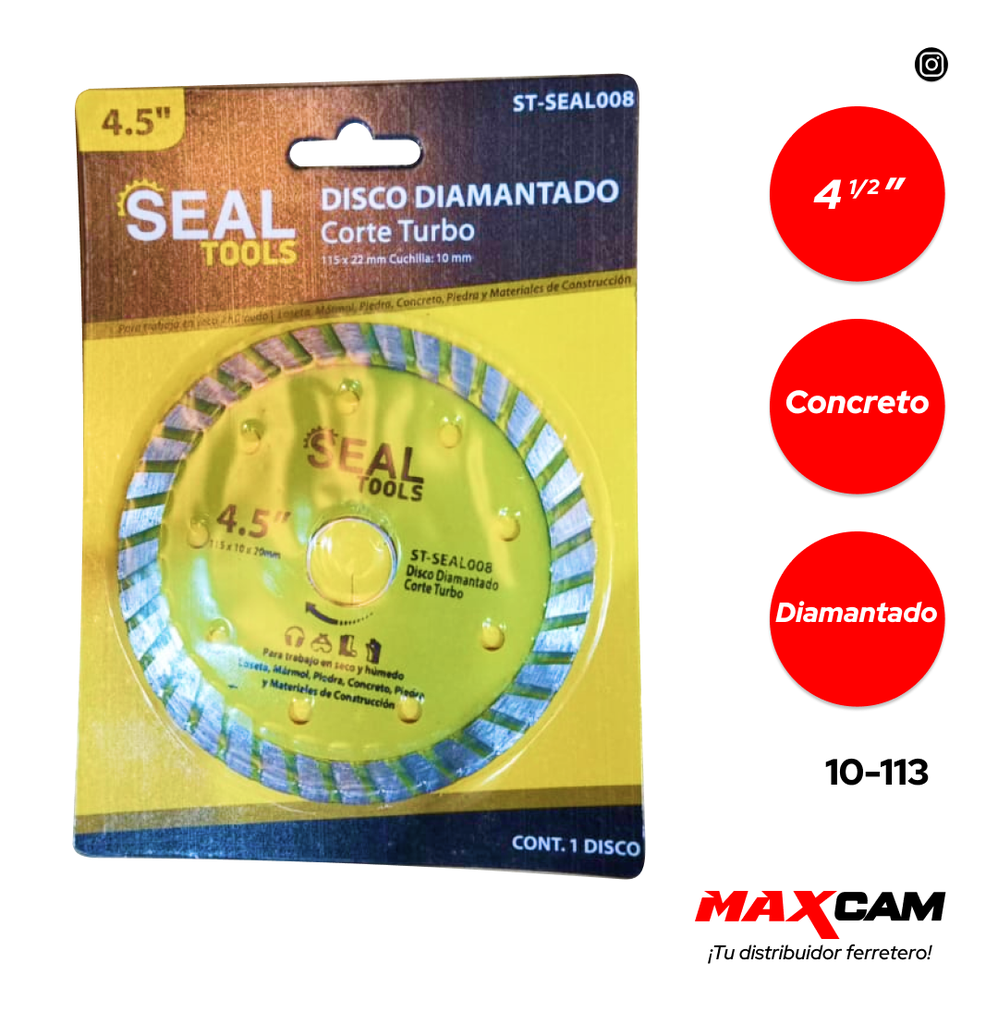 DISCO C/CONCRETO TURBO x 4 1/2" SEAL TOOLS 10-113