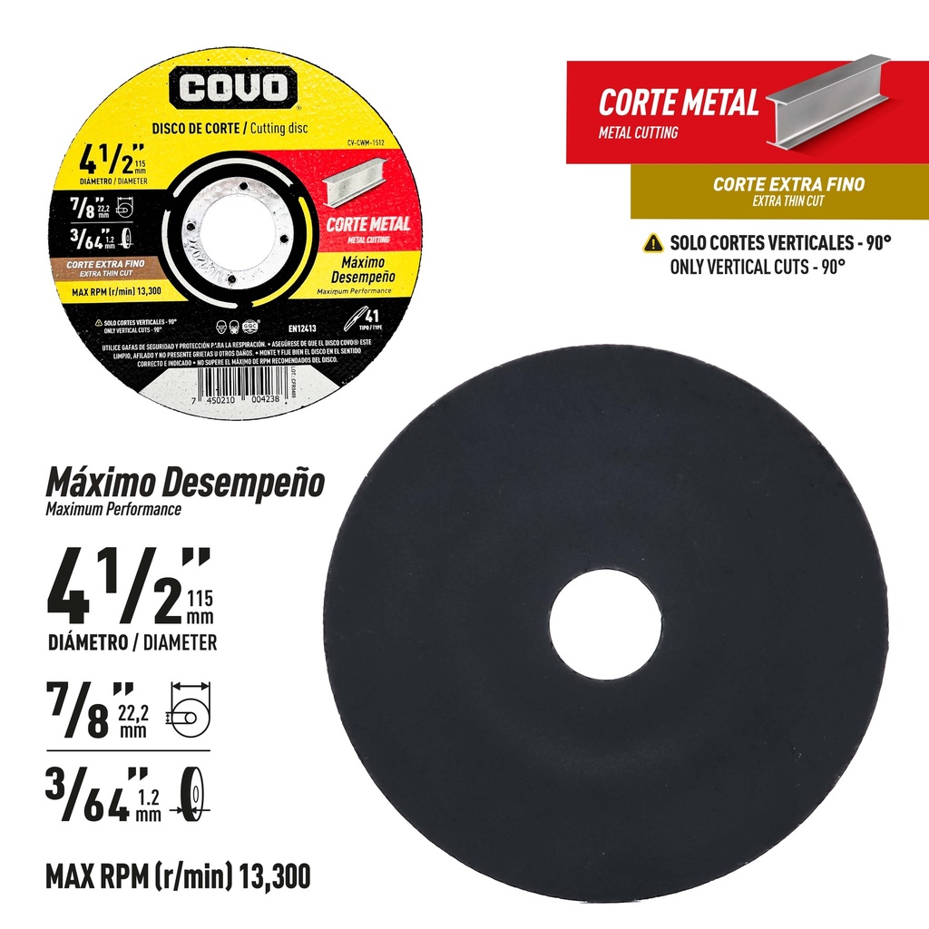 DISCO C/METAL EXTRA FINO 4 1/2" x 3/64" COVO (PLANO) 9-781