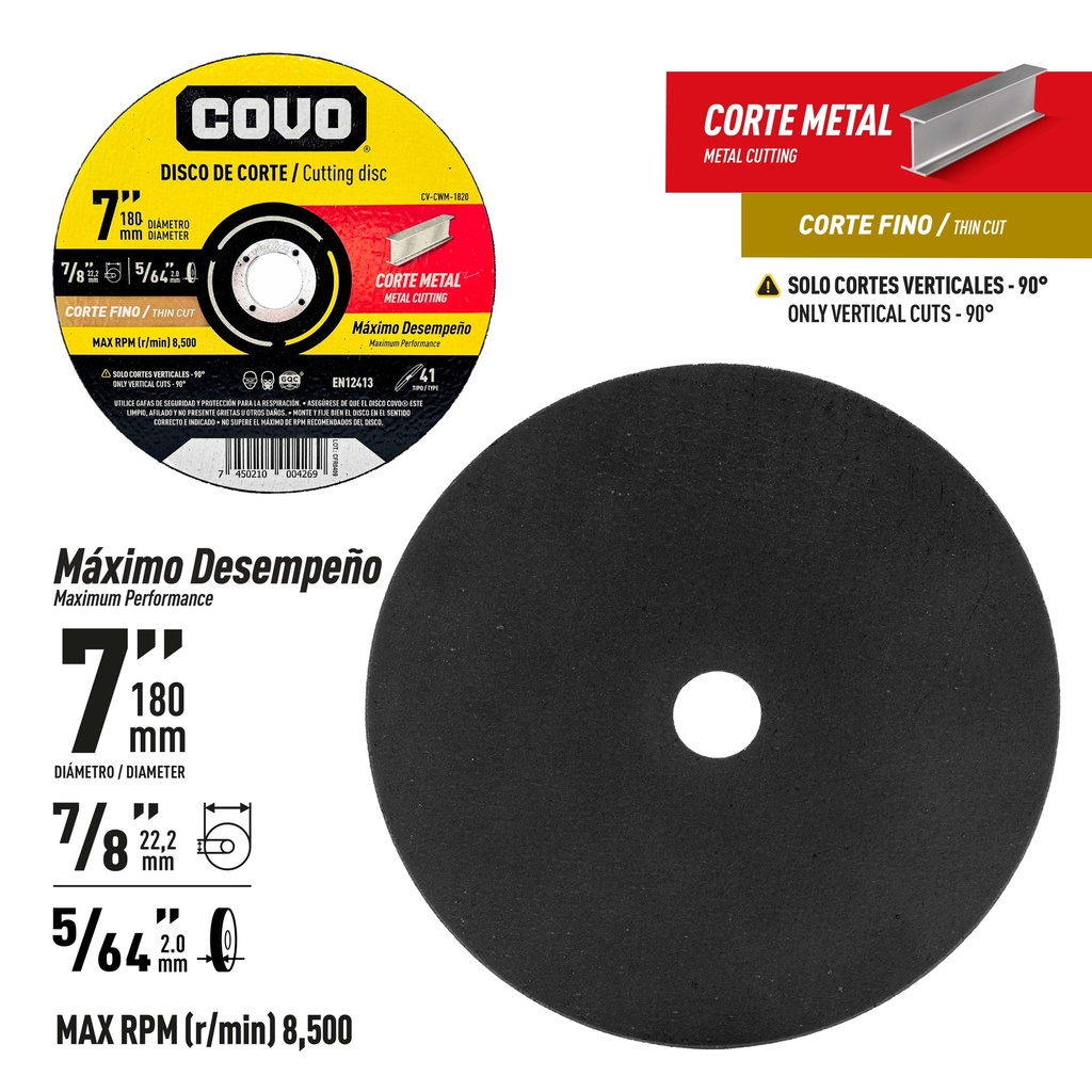 DISCO C/METAL FINO 7" x 7/8" COVO (PLANO) 9-776