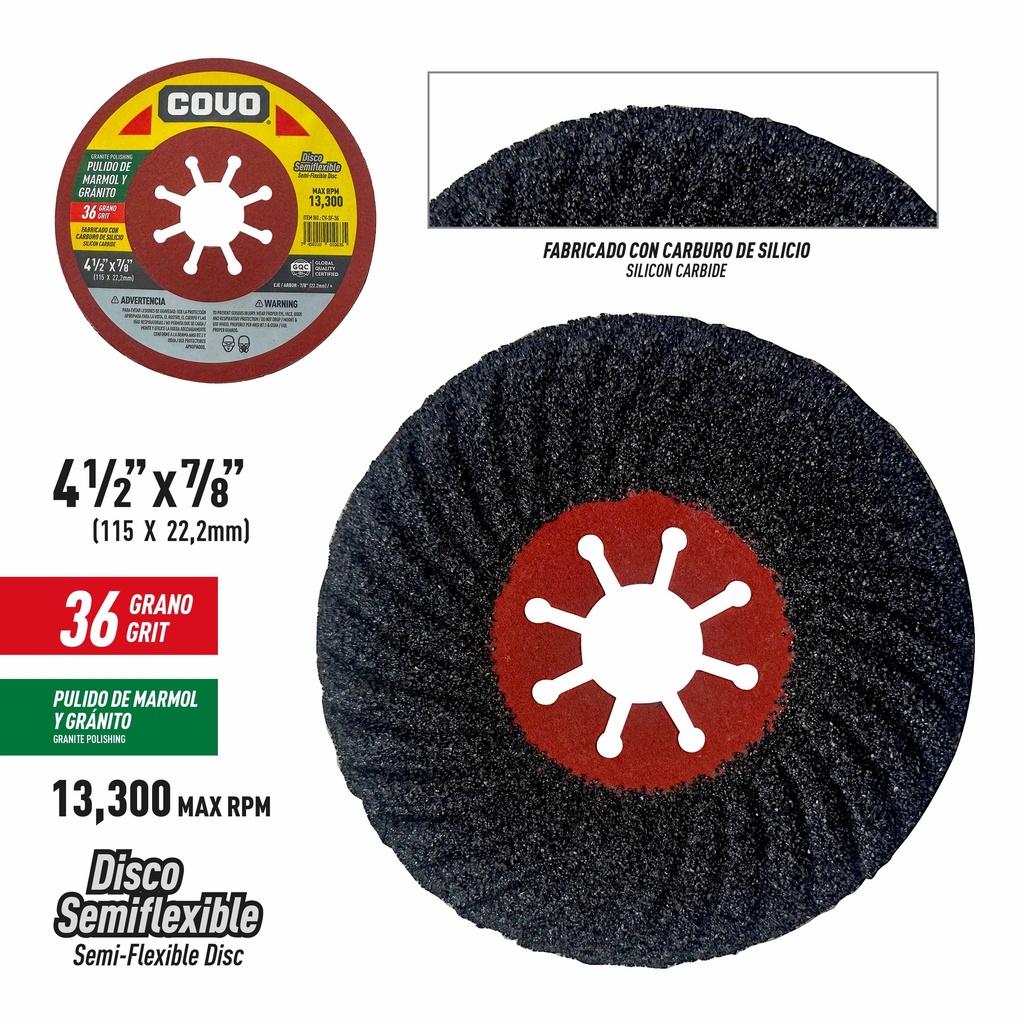 DISCO P/PULIR MARMOL Y GRANITO 4 1/2 DE 36 COVO 9-813