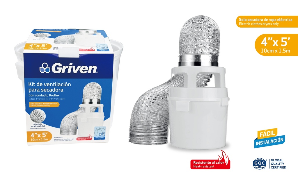 FILTRO Y DUCTO FLEXIBLE DE ALUMINIO 4" x 1.5 MTS GRIVEN 10-217