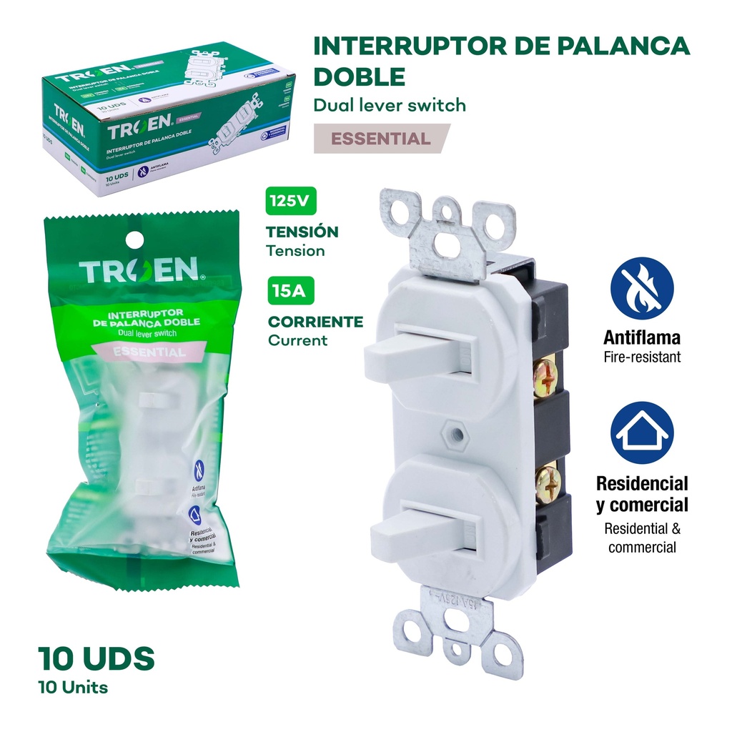 INTERRUPTOR DOBLE S/TAPA TROEN 10-086