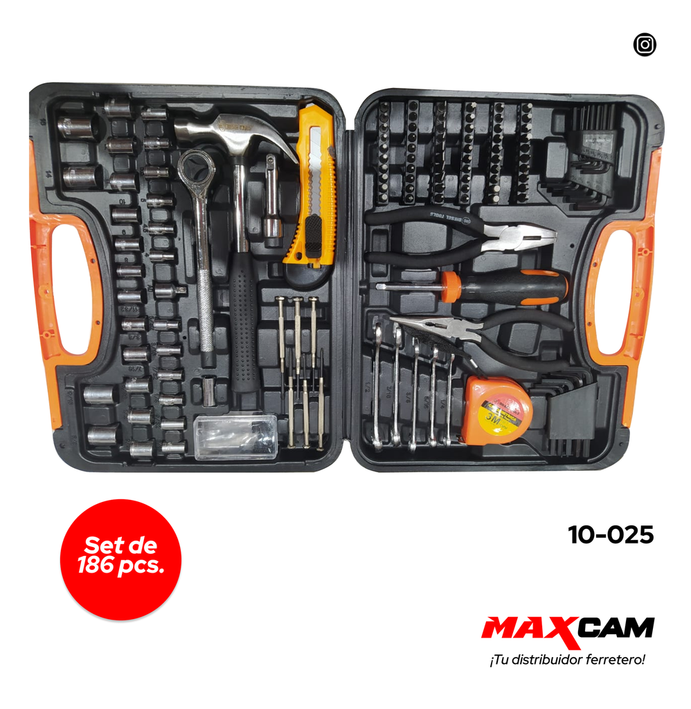 JUEGO DE HERRAMIENTA 186 PCS DIESEL TOOLS 10-025