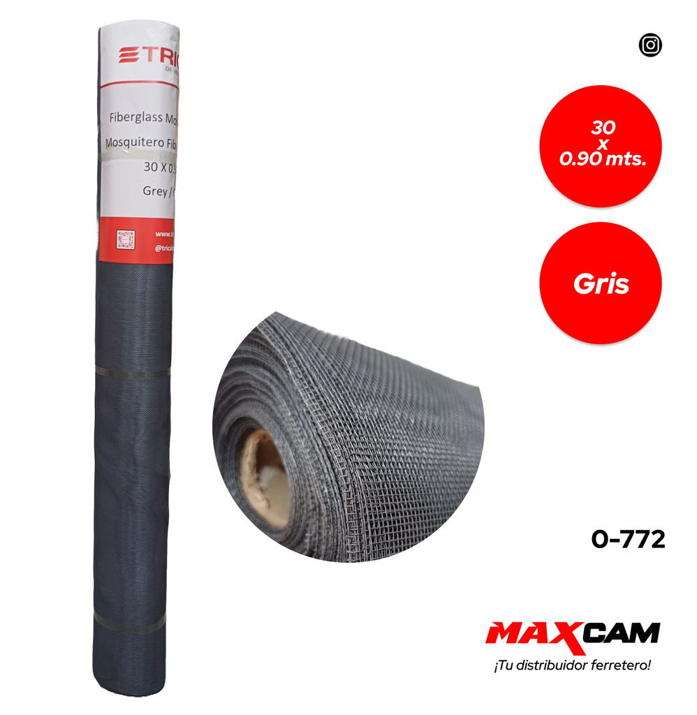 MALLA MOSQUITERO FIBRA/VIDRIO GRIS 30x0,90 MTS TRICAL 0-772