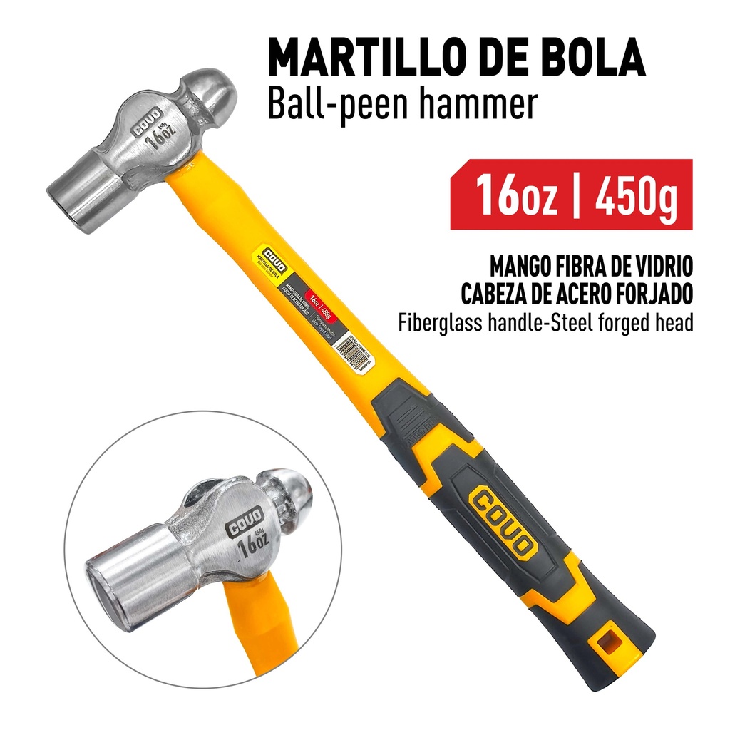 MARTILLO DE BOLA M/FIBRA DE VIDRIO x 16 OZ COVO 9-755