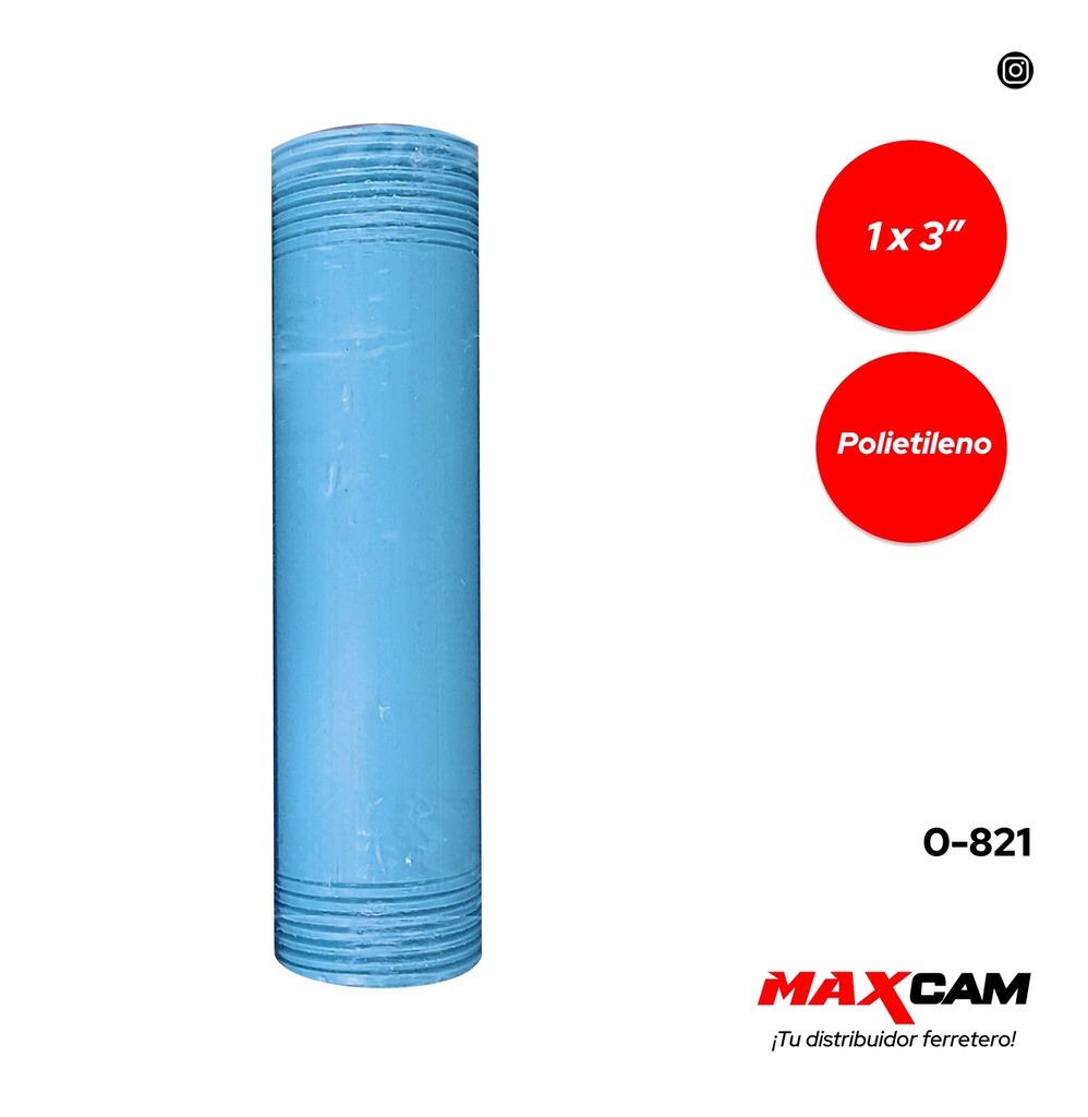 NIPLE PLASTICO 1 x 3" AZUL x UNID 0-821