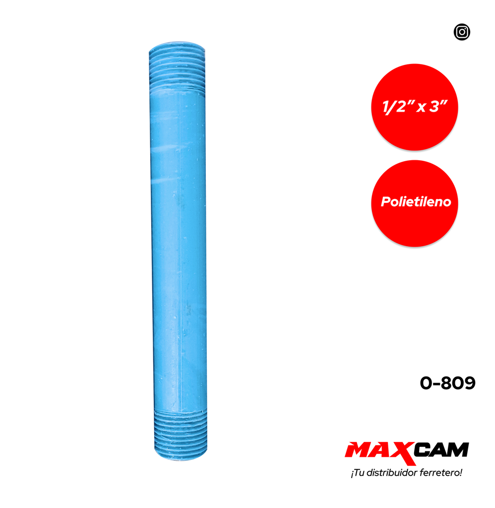 NIPLE PLASTICO 1/2 x 3" AZUL x UNID 0-809