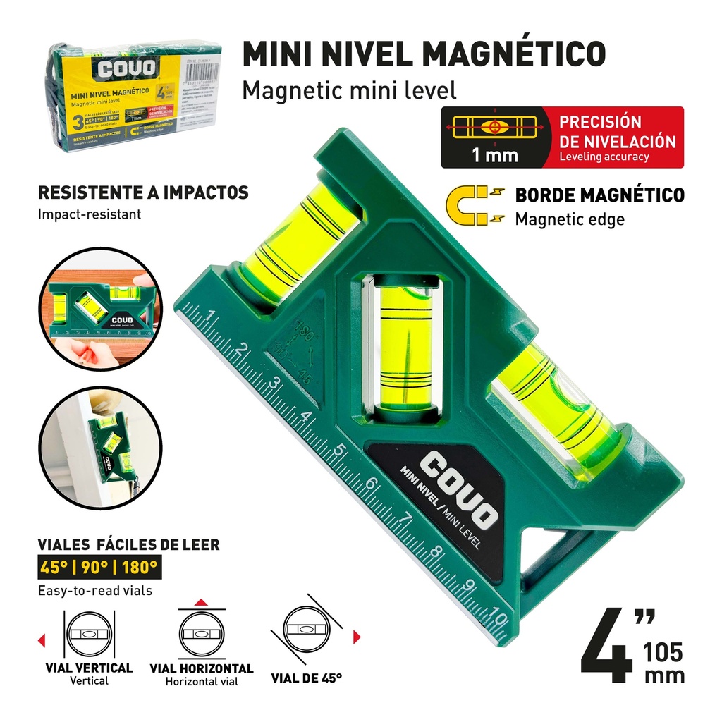 NIVEL TORPEDO MAGNETICO 4" COVO 10-071