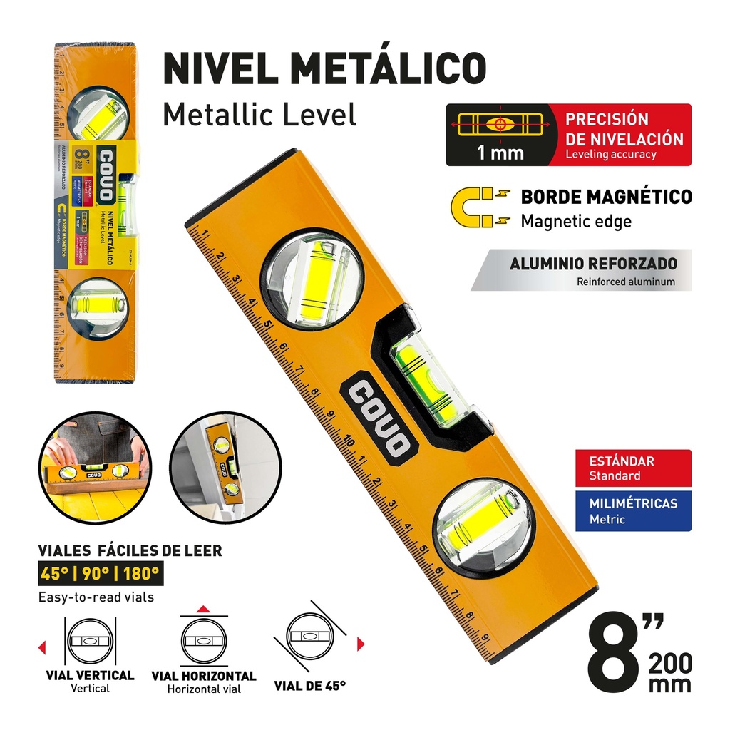 NIVEL TORPEDO MAGNETICO 8" COVO 10-070