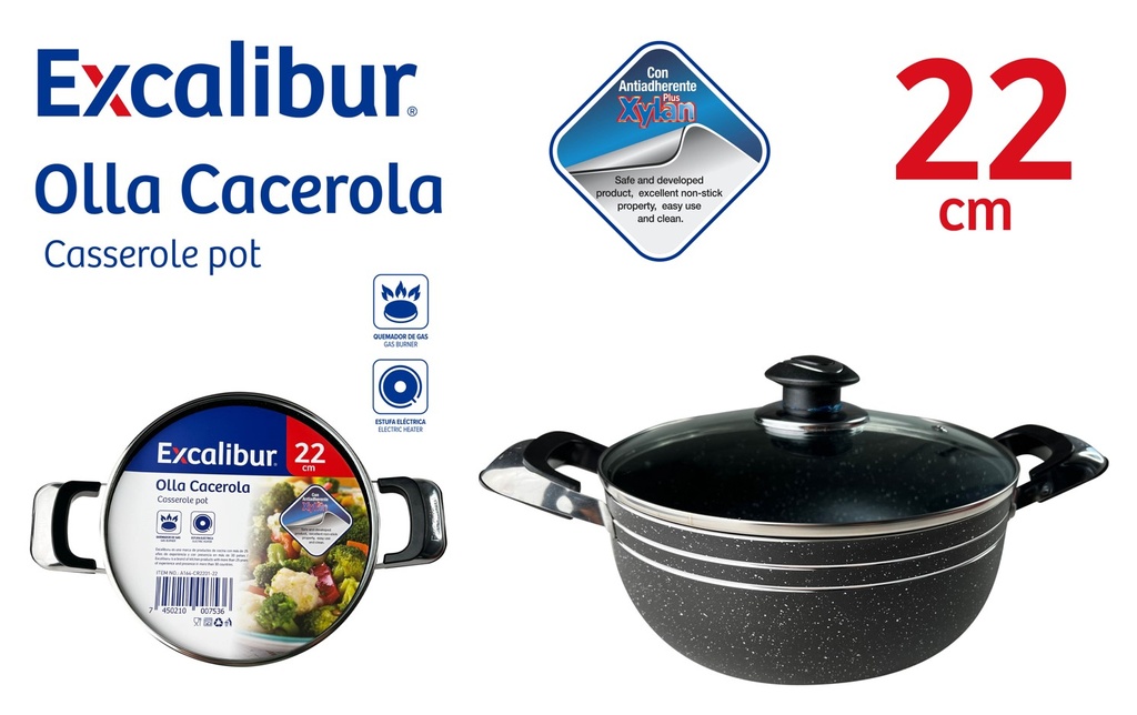 OLLA CON TAPA 22CM EXCALIBUR 10-175