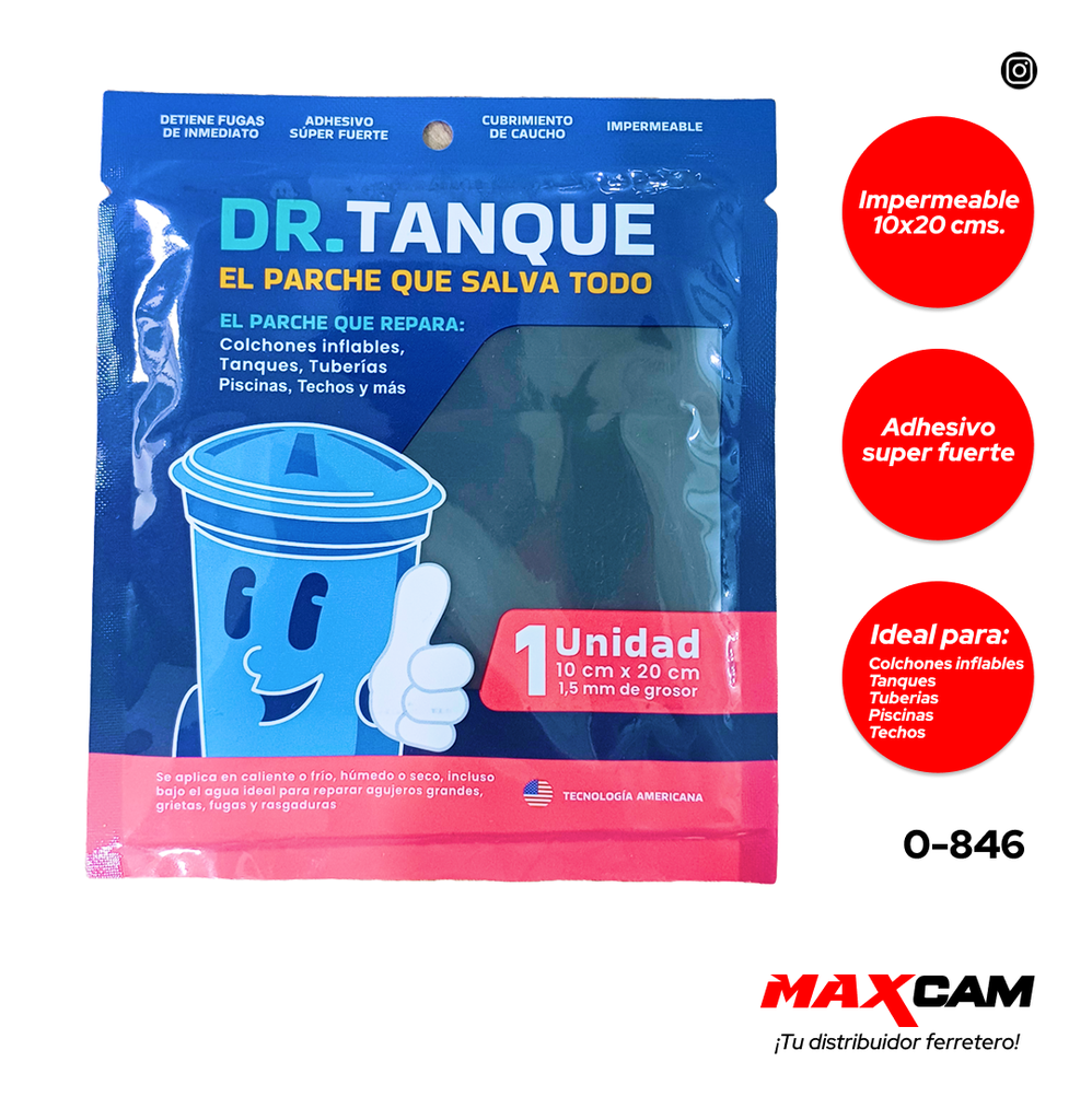 PARCHE IMPERMEABLE FLEXIBLE 10 x 20 CM DR TANQUE 0-846