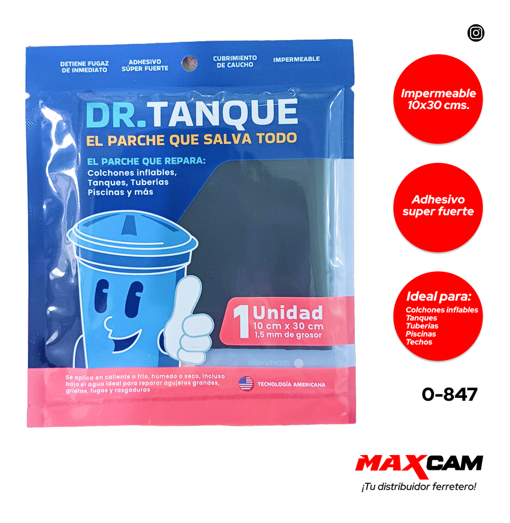 PARCHE IMPERMEABLE FLEXIBLE 10 x 30 CM DR TANQUE 0-847