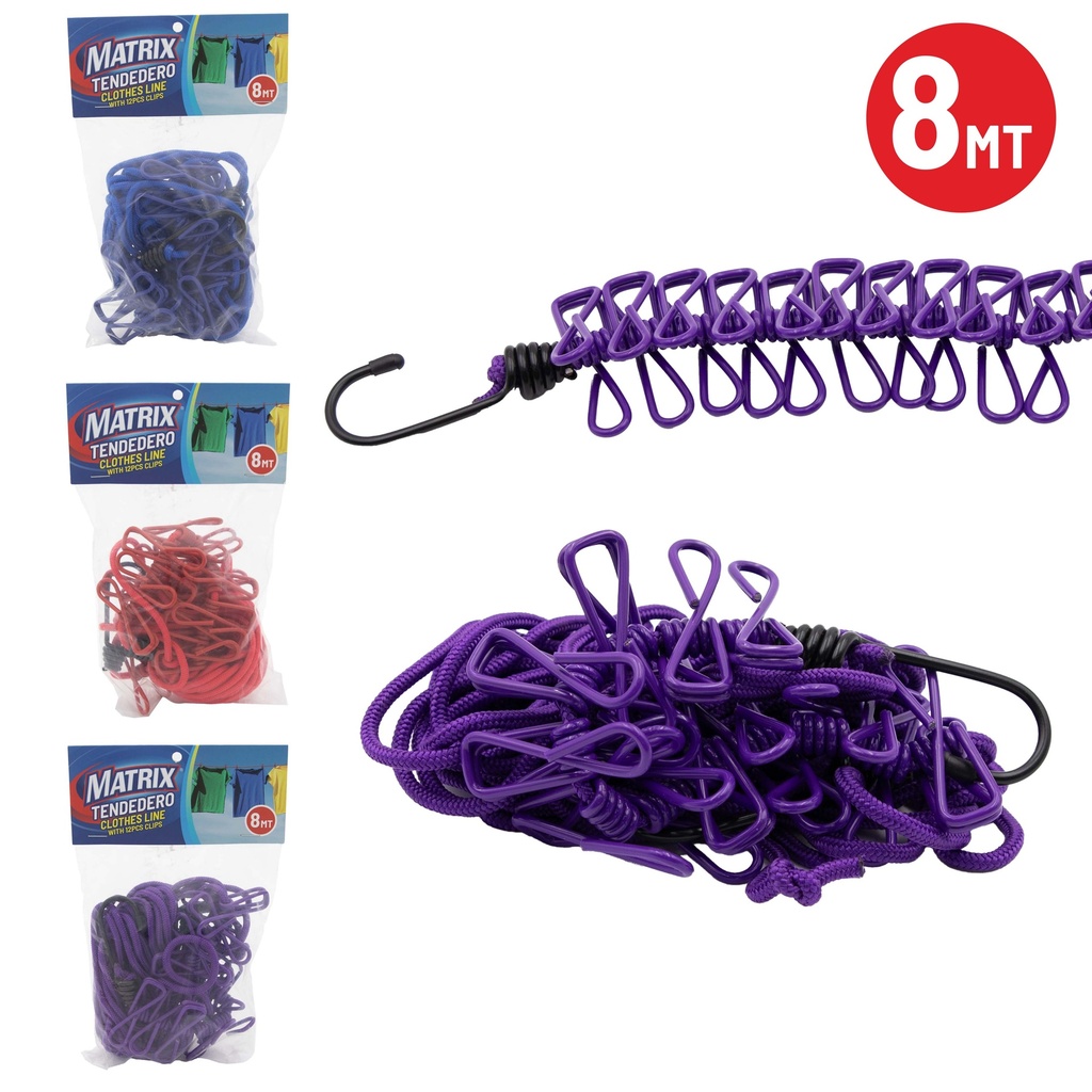 PINZA ROPA PLASTICA C/CUERDA x 8MTS MATRIX 10-190