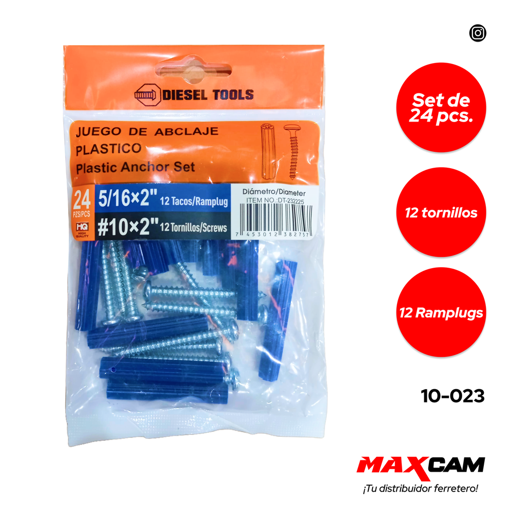 RAMPLUG AZUL 5/16 + TORNILLO 10X2 x 24PCS DIESEL T 10-023