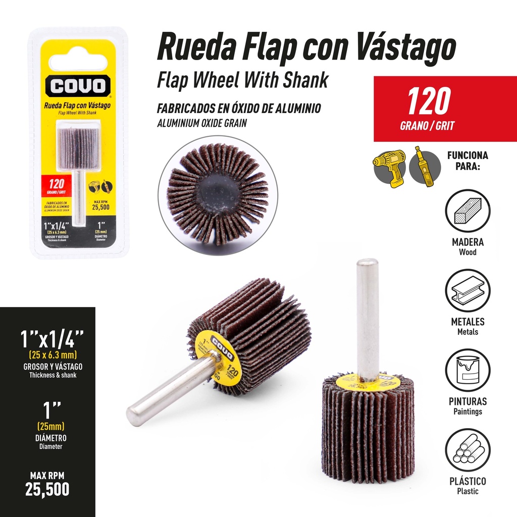 RUEDA FLAP GRANO 120 1"COVO 9-825