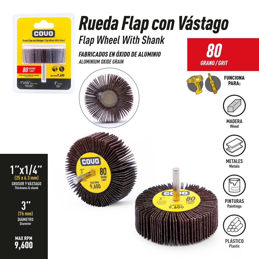 RUEDA FLAP GRANO 80 3" COVO 9-833