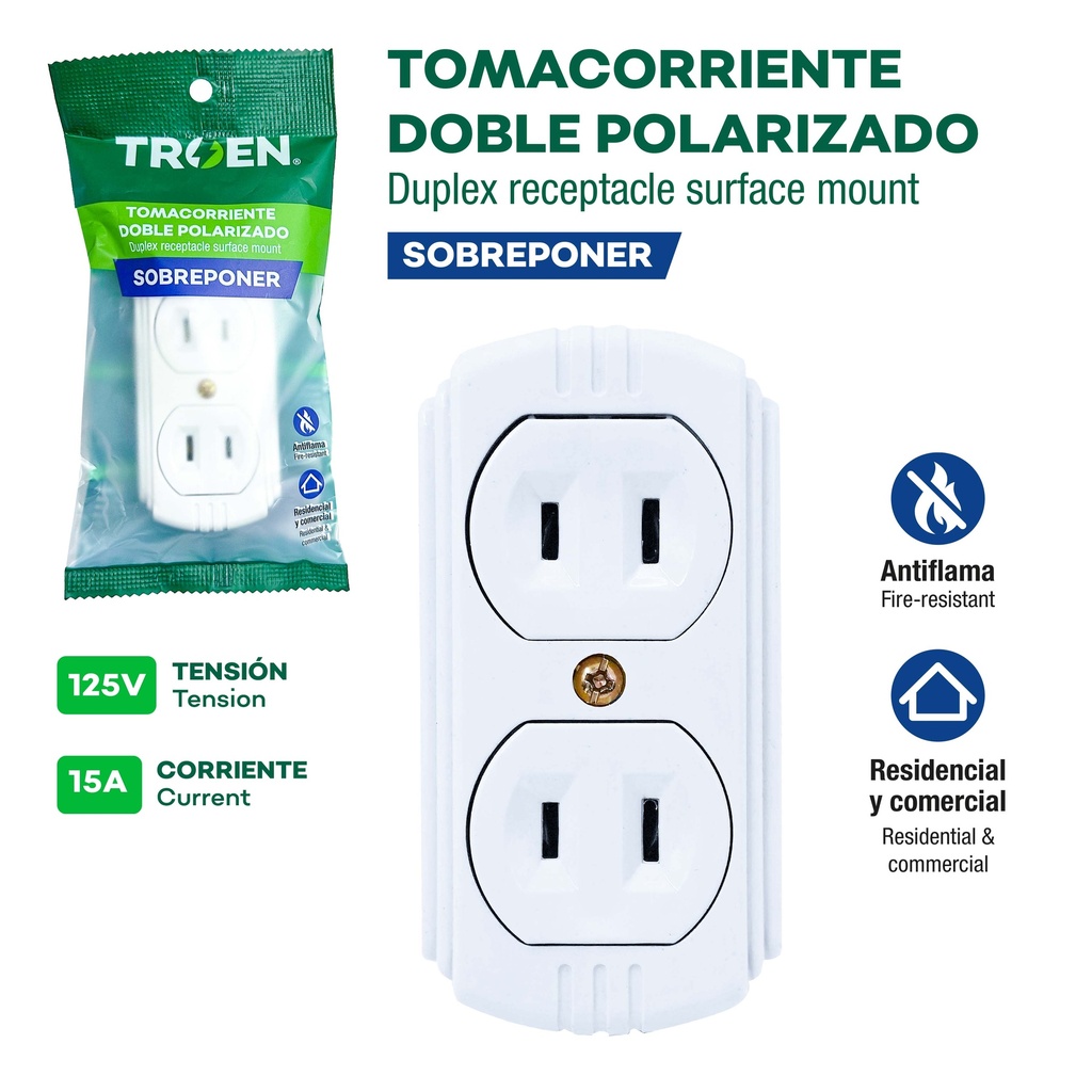 TOMA DOBLE SOBREPONER BLANCO TROEN 10-132