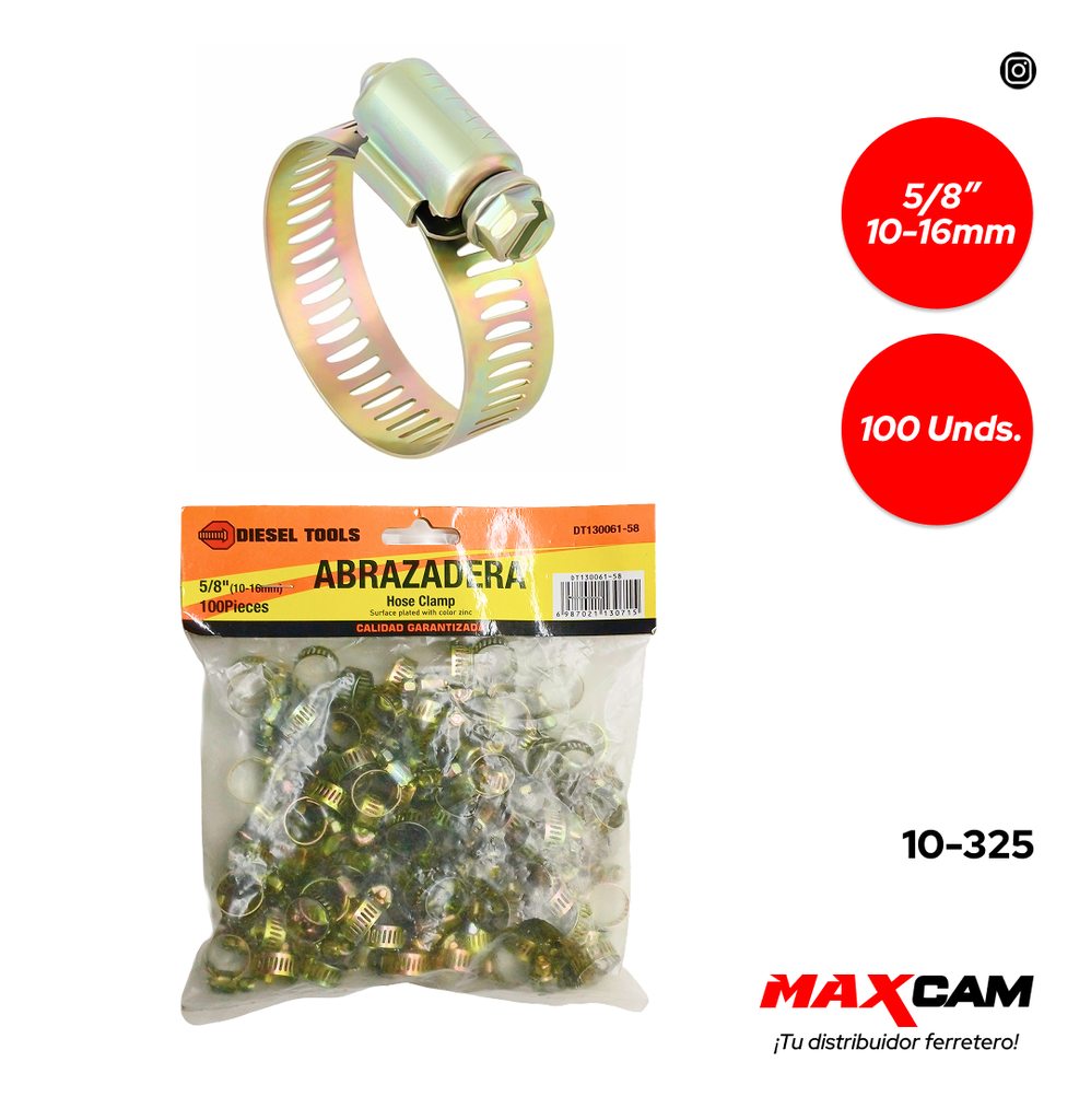 ABRAZADERA 5/8" x 100 PCS DIESEL TOOLS 10-325