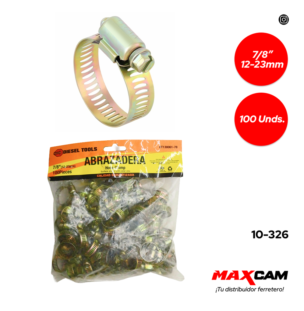 ABRAZADERA 7/8" x 100 PCS DIESEL TOOLS 10-326