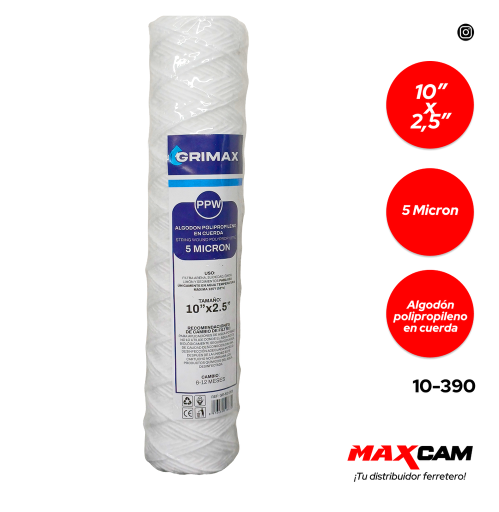 CARTUCHO DE FILTRO POLIPROPILENO GRIMAX 10-390