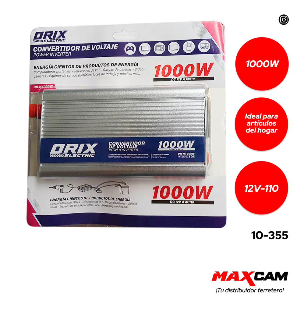 [10-355] INVERSOR DE ENERGIA 12V A 110V 1000W ORIX 10-355