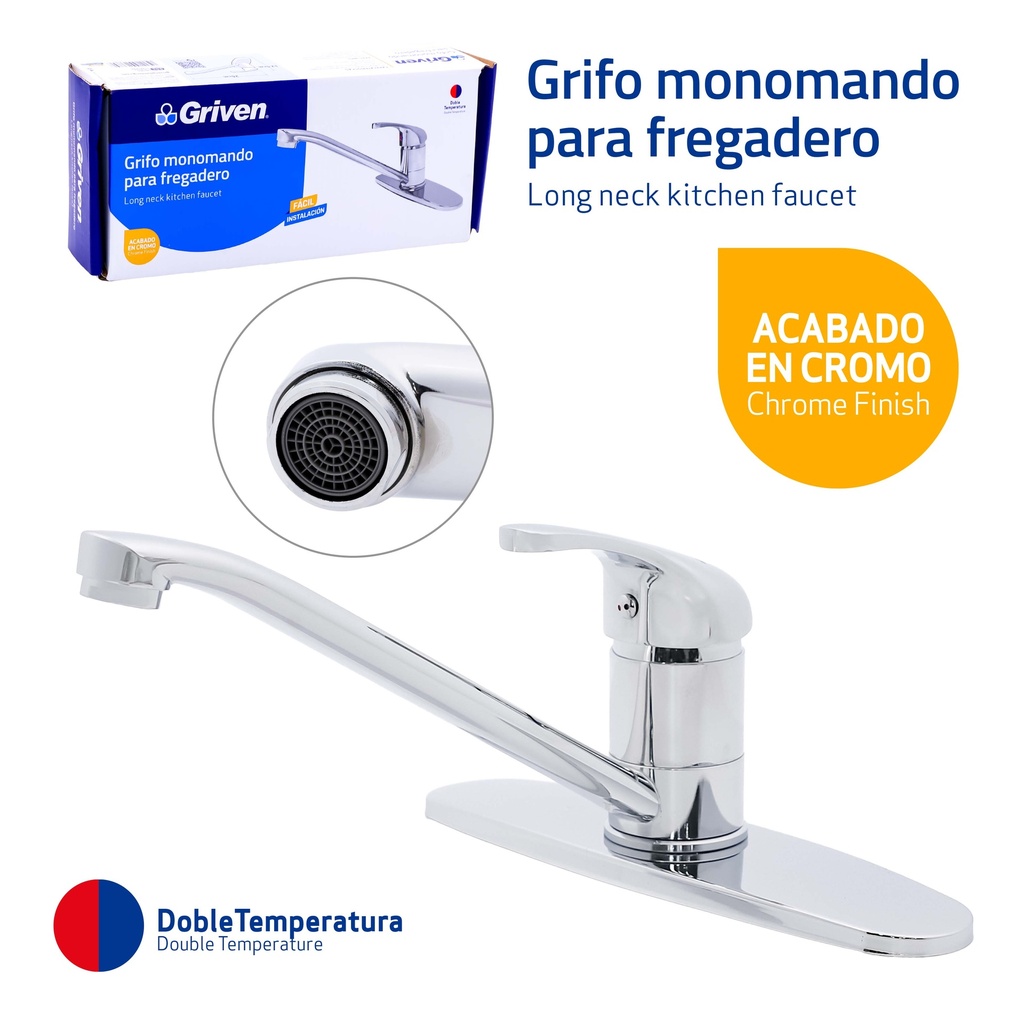 LLAVE FREGADERO MONOMANDO CROMO GRIVEN 10-271