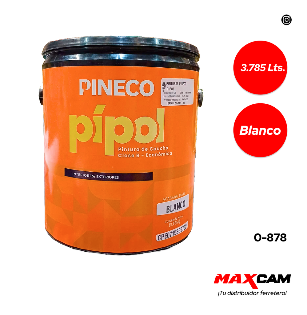 PINTURA CAUCHO BLANCA x GALON TIPO B PIPOL PINECO 0-878