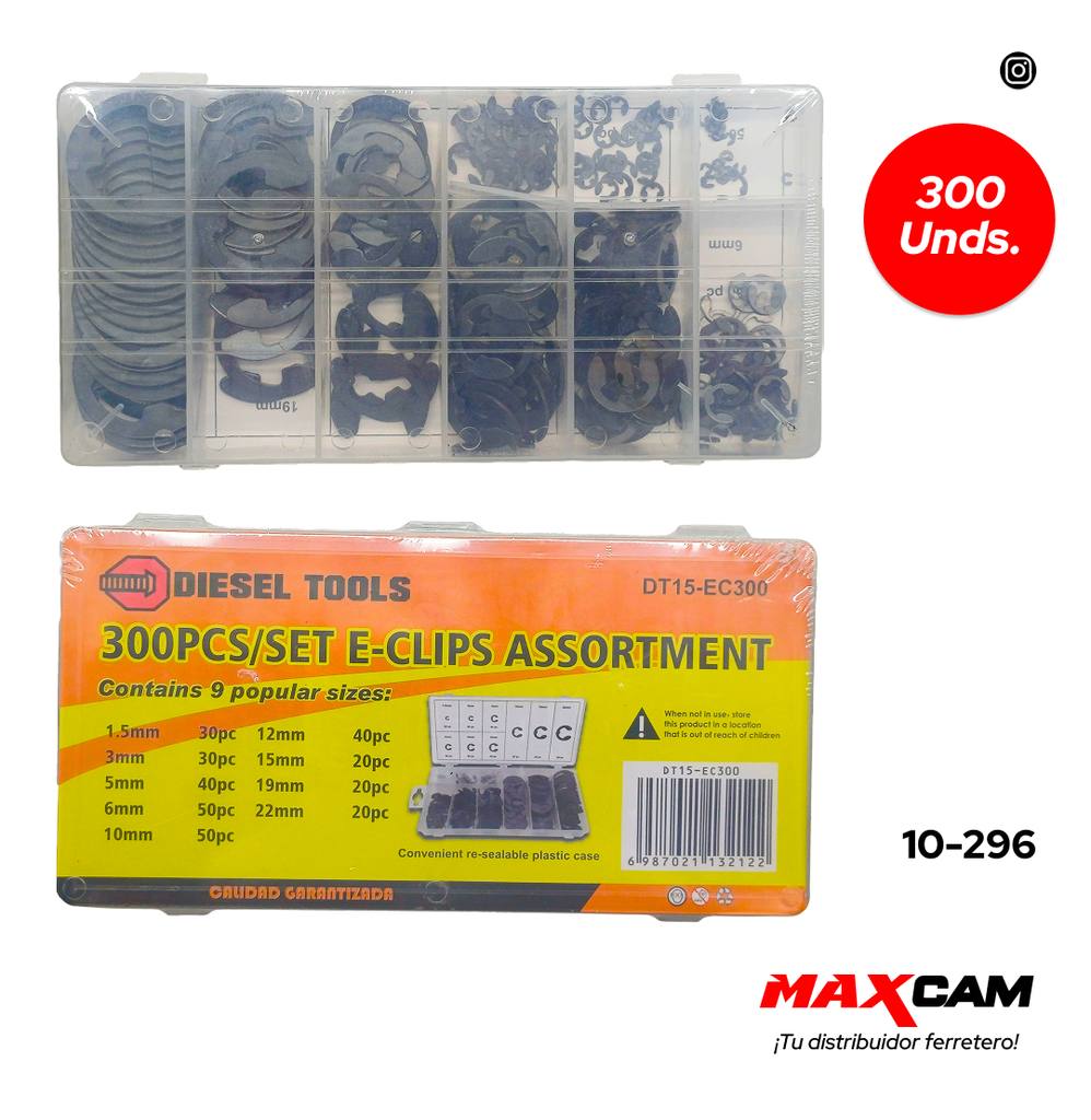 SET DE RETEN TIPO E 300 PCS DIESEL TOOLS 10-296