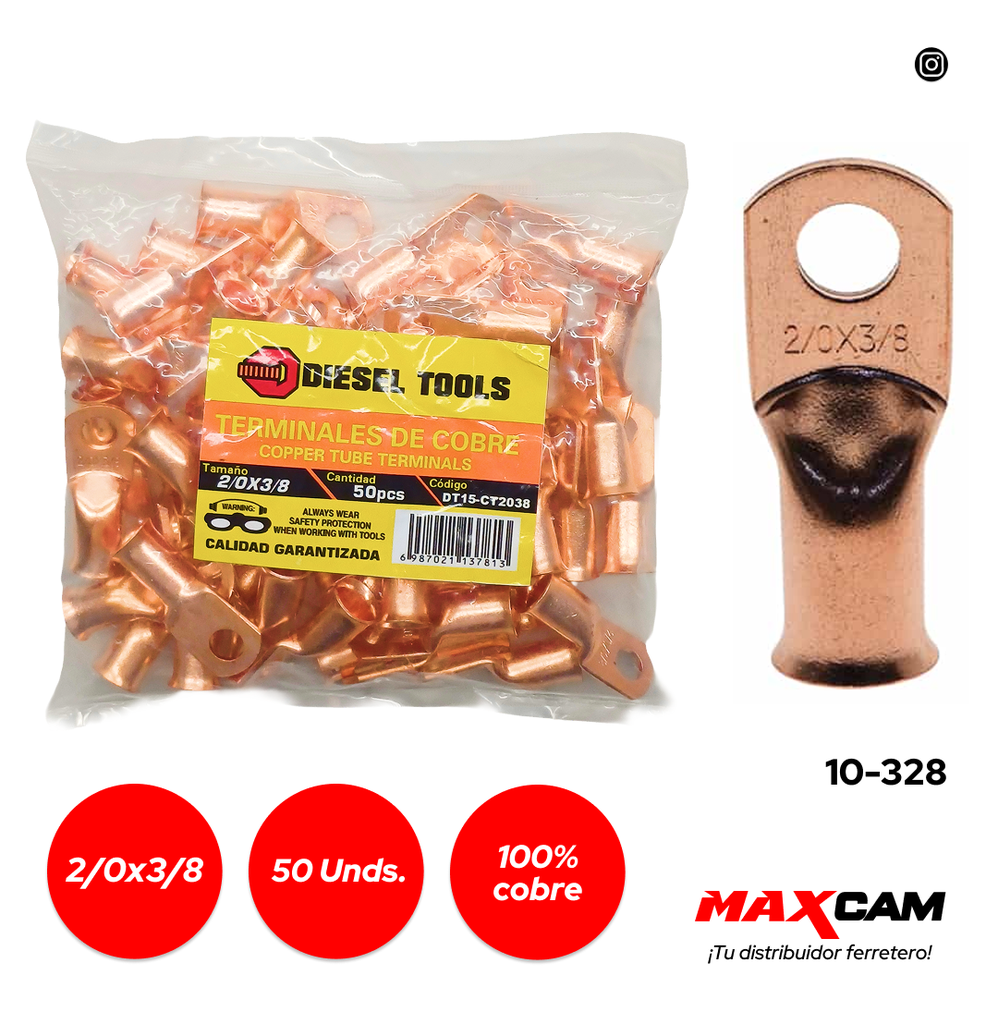 TERMINAL COBRE 2/0x3/8 x 50 PCS DIESEL TOOLS 10-328