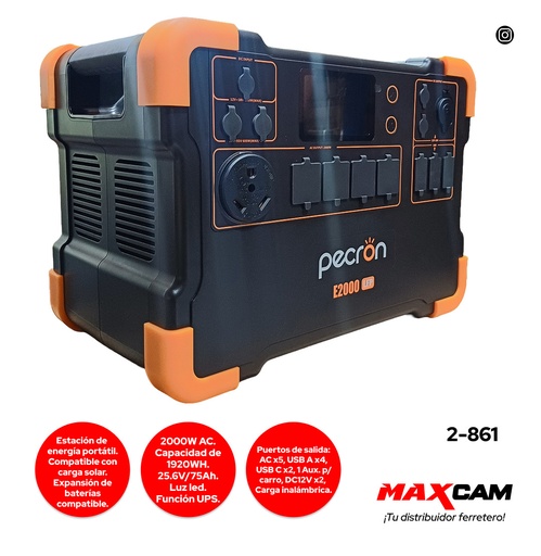 [2-861] GENERADOR ENERGIA PORTATIL 2000W AC PECRON 2-861