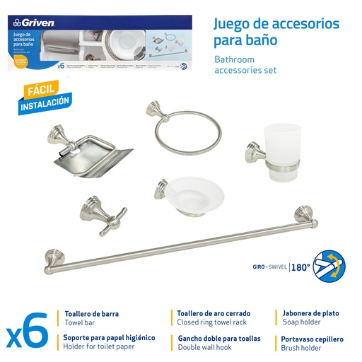 [10-789] JUEGO DE ACCESORIO PARA BAÑO GRIVEN 10-789