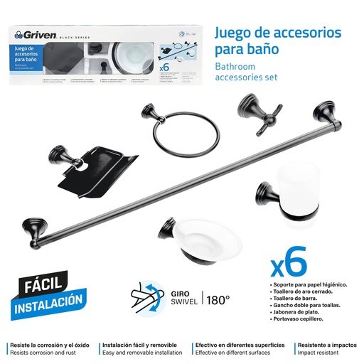 [10-790] JUEGO DE ACCESORIO PARA BAÑO GRIVEN 10-790