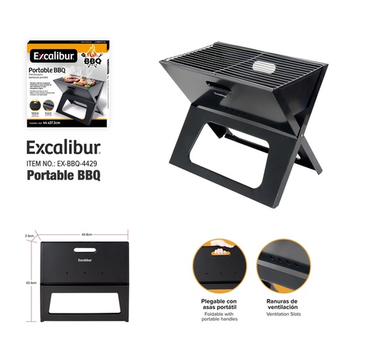 [10-527] PARRILERA PORTATIL PLEGABLE 44x27CM EXCALIBUR 10-527