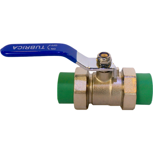 [2-637] VALVULA PASO C/UNION DOBLE MET PPR 32MM TUBRICA 2-637